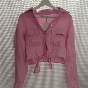 Zara Light Pink Tie-Front Blouse